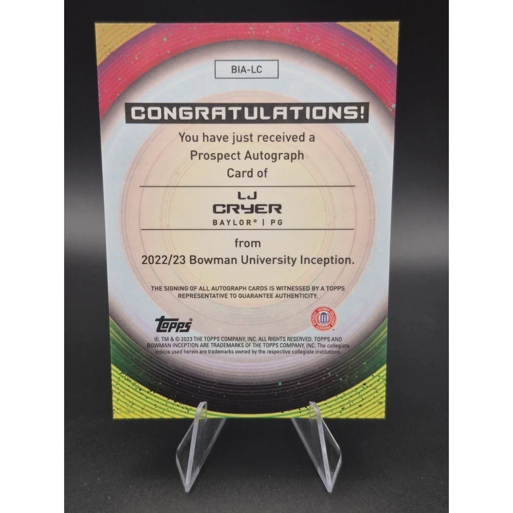 2023 Bowman Inception U LJ Cryer#BIA-LC Prospect Autograph Baylor University